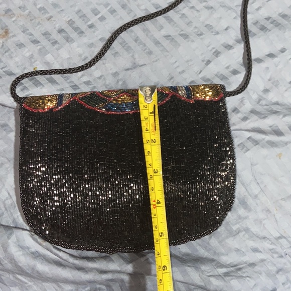 EUC Hand Beaded Clutch Purse Evening Bag Cocktail Black & red - Picture 6 of 12